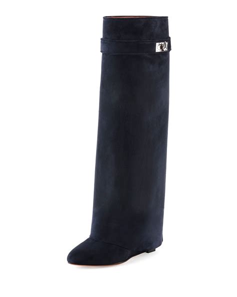 givenchy shark lock boots navy suede|givenchy thigh high sock boots.